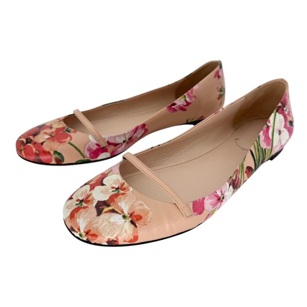 GUCCI Calfskin Blooms Print Ballet Flats EU 39.5 US 9.5 Pink Apricot Multicolor - Picture 4 of 10